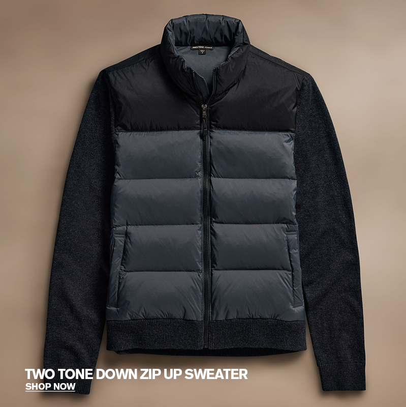 Two Tone Down Front Zip Up Sweater