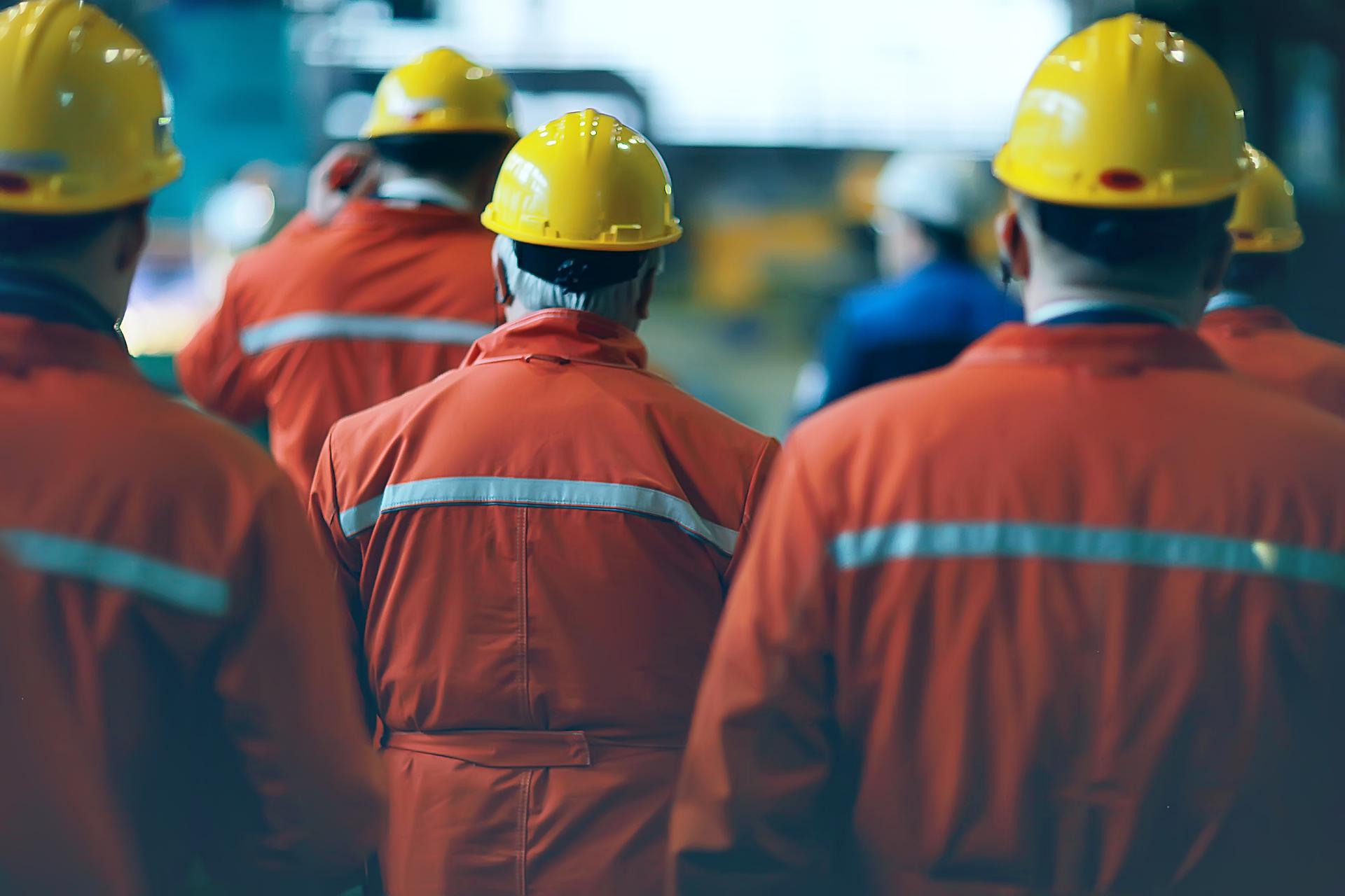 Workforce in protective gear