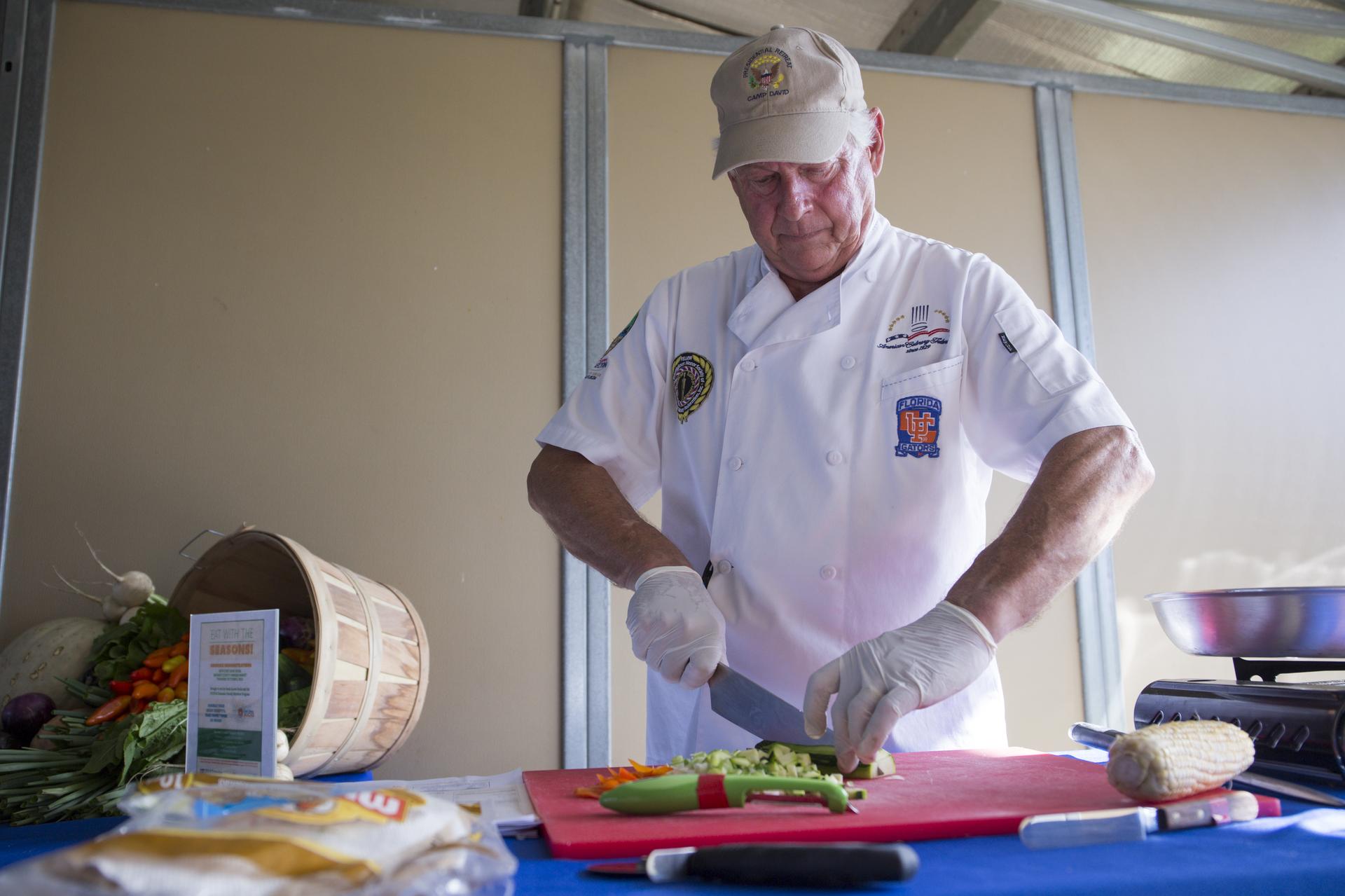 Chef Bearl conducts a cooking demonstration. UF/IFAS photo by Tyler Jones.