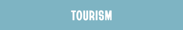 Stylized text reading 'Tourism' on a teal background.