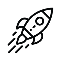 An icon of a launching rocket.