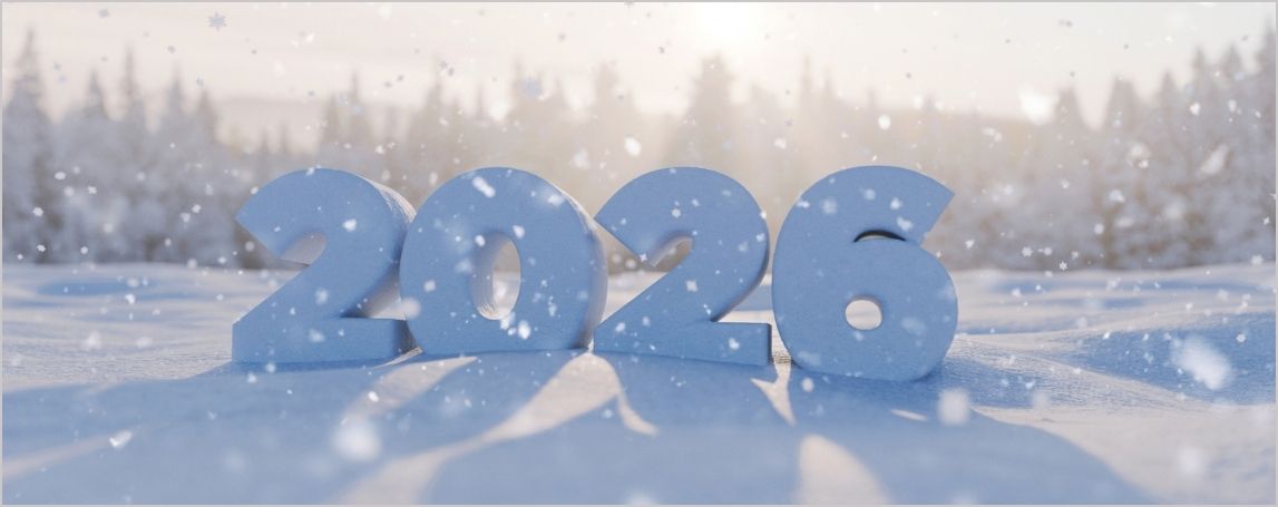 Paysage d&rsquo;hiver avec &laquo; 2026 &raquo; au premier plan