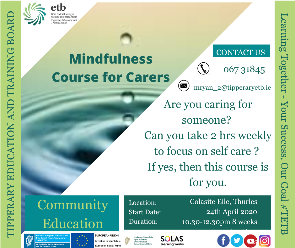 8 week Mindfulness course for carers 24th April from 10:30 -12:30pm