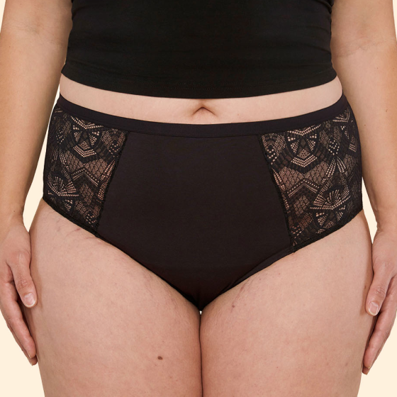 Modal Cotton Lace Hi-Waist - Black Image