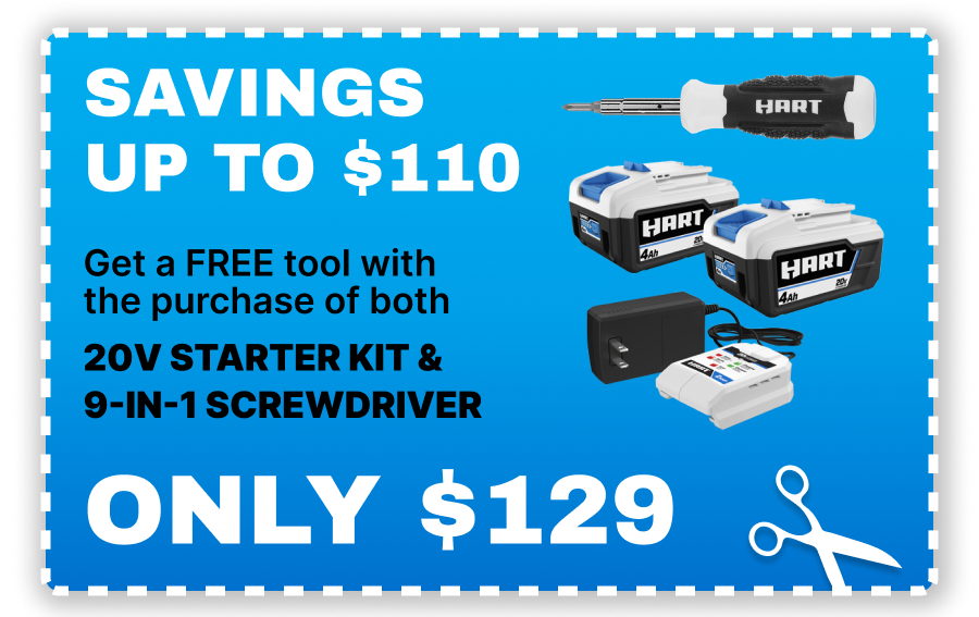 Savings up to $110. Get a free tool with the purchase of both 20V Starter kit & 9-in-1 screwdriver for only $129!