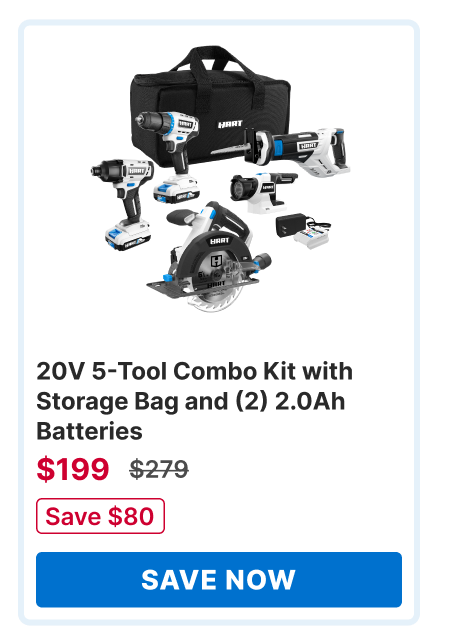 20V 5-Tool Combo Kit with Storage Bag and (2) 2.0Ah Batteries. was $270 now $199. Save $80. Save now!