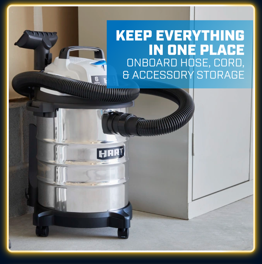 Image of 6 Gallon Wet Dry Vac. ''Keep everything in one place. Onboard hose, cord, and accessory storage.