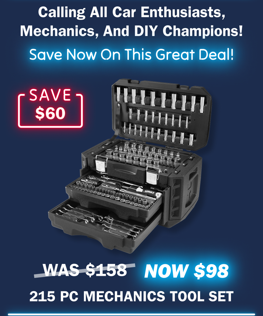 Calling all car enthusiasts, mechanics, and DIY Champions! Save Now on this great deal! Save $60. was $158 now $98. 215 PC Mechanics Tool Set