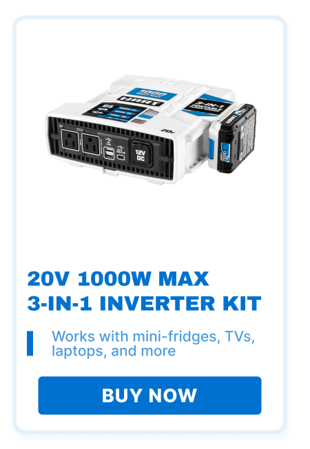 20V 1000W Max 3-in-1 Inverter Kit. Works with mini-fridges, TVs, laptops, and more. Buy now!