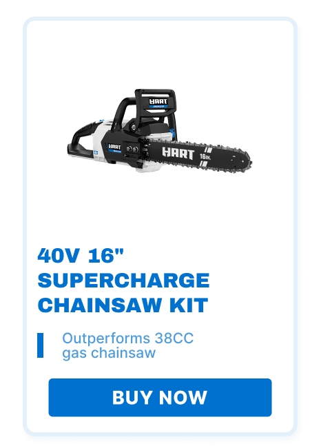 40V 16'' Supercharge Chainsaw Kit. Outperforms 38CC gas chainsaw. Buy now!