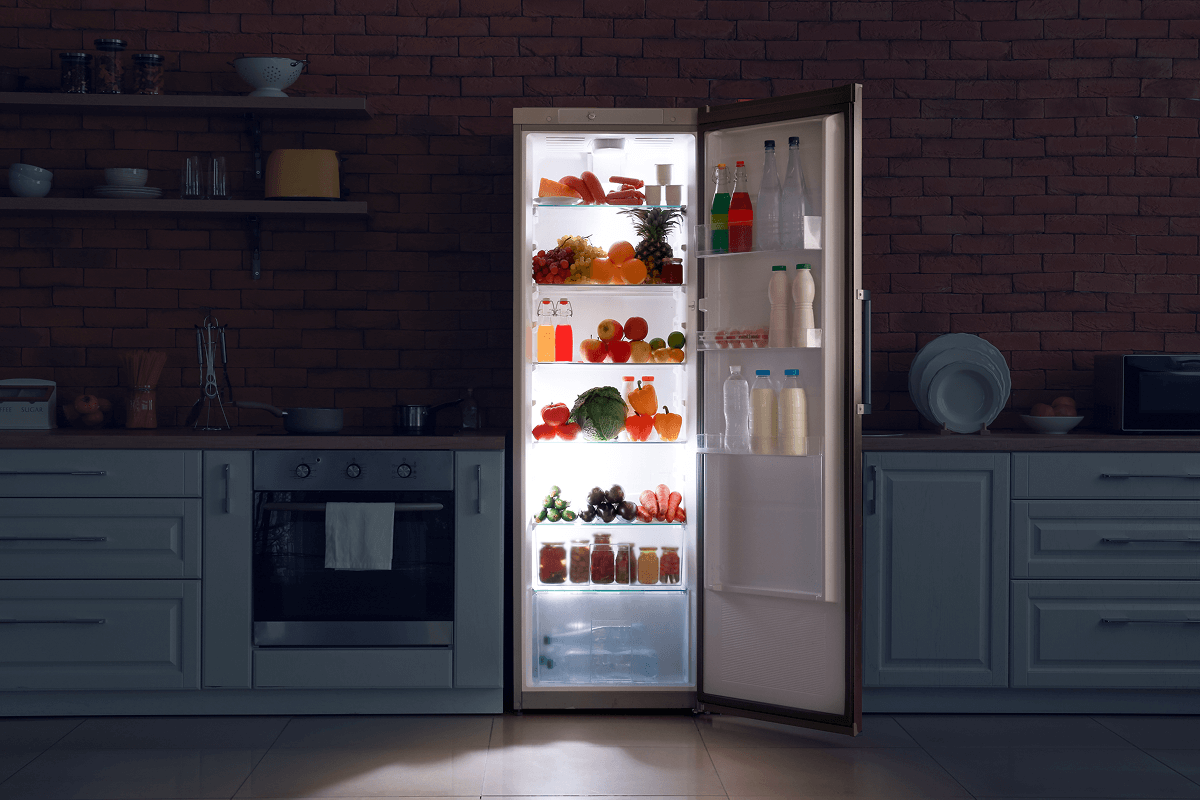 A fridge filled with food