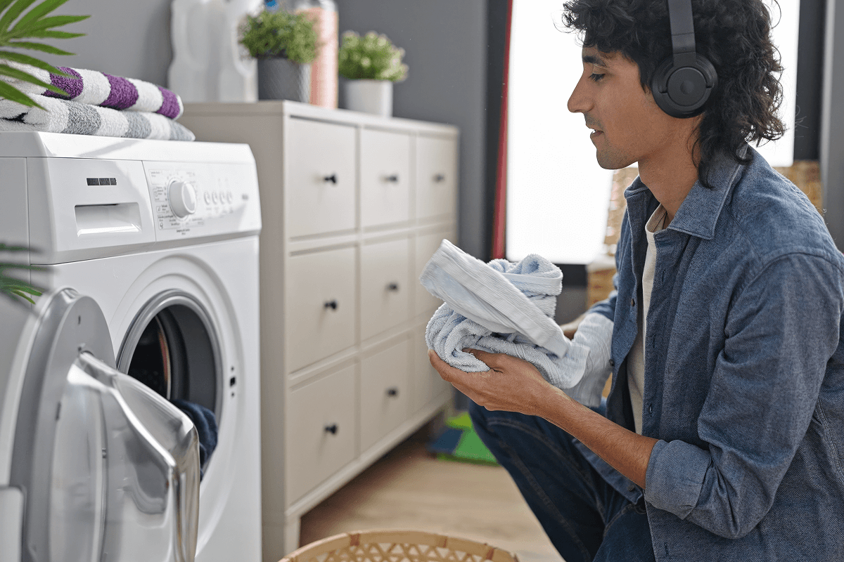 man using washer