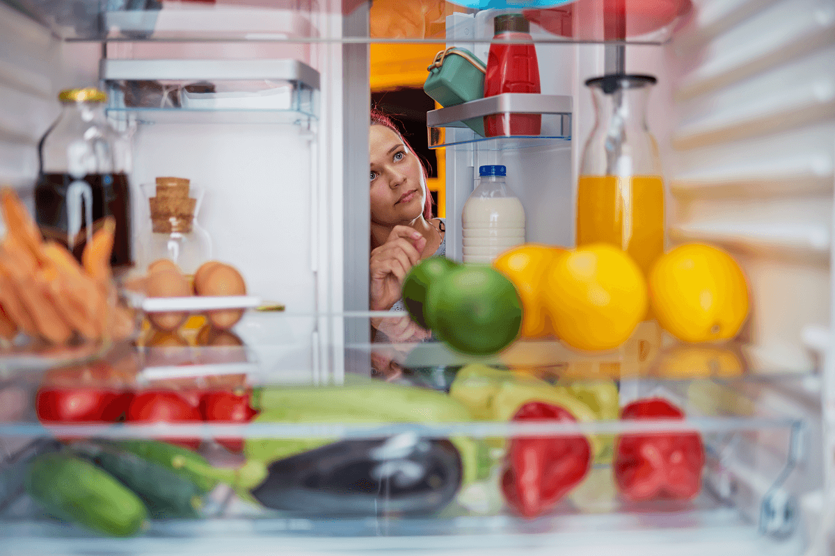 A fridge filled with food