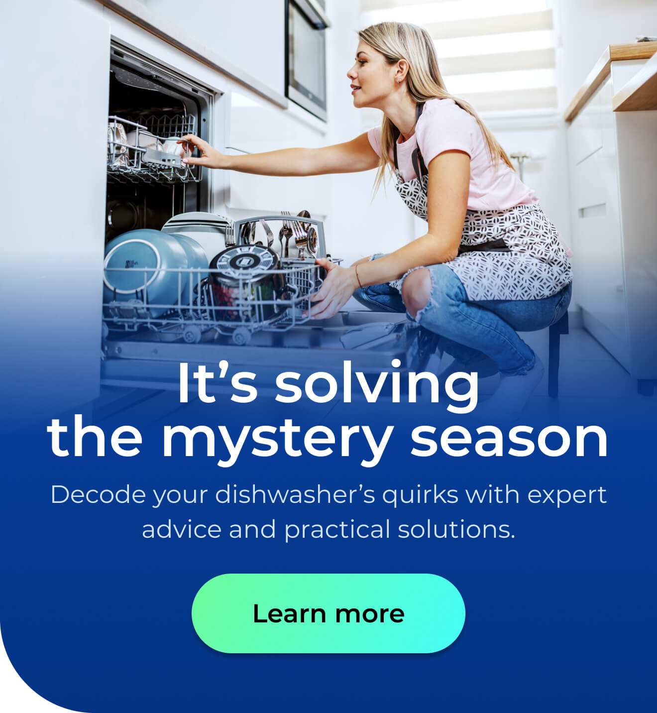 It's solving the mystery season. Decode your dishwasher’s quirks with expert advice and practical solutions. Button: Learn more