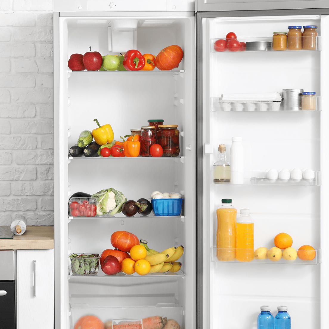 A fridge filled with food