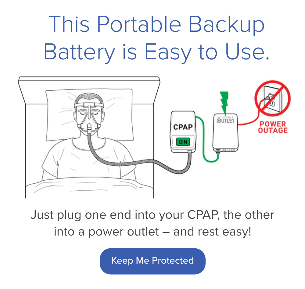 This Portable Backup Battery is Easy to Use. Just plug one end into your CPAP, the other into a power outlet - and rest easy! Keep Me Protected