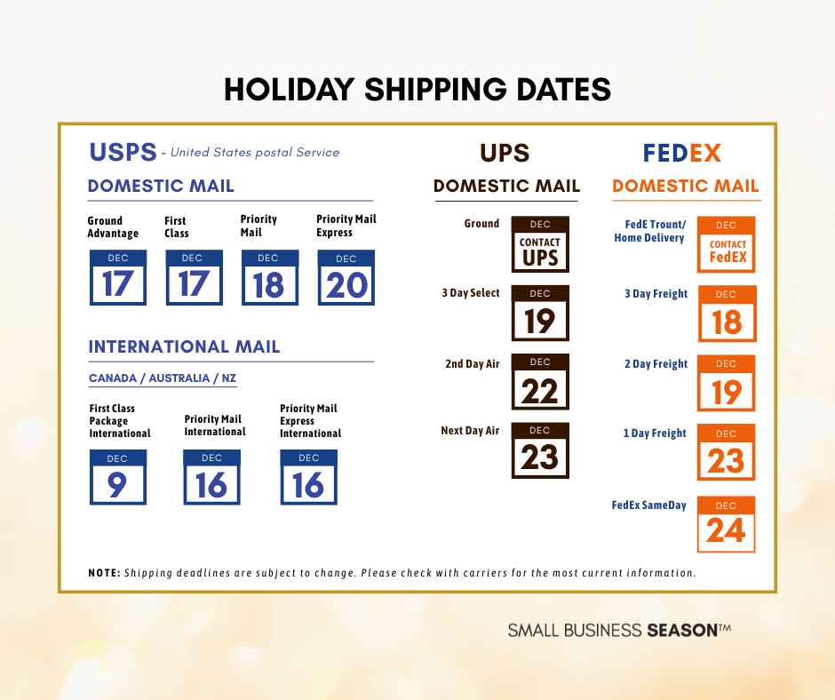 Holiday Shipping Dates
