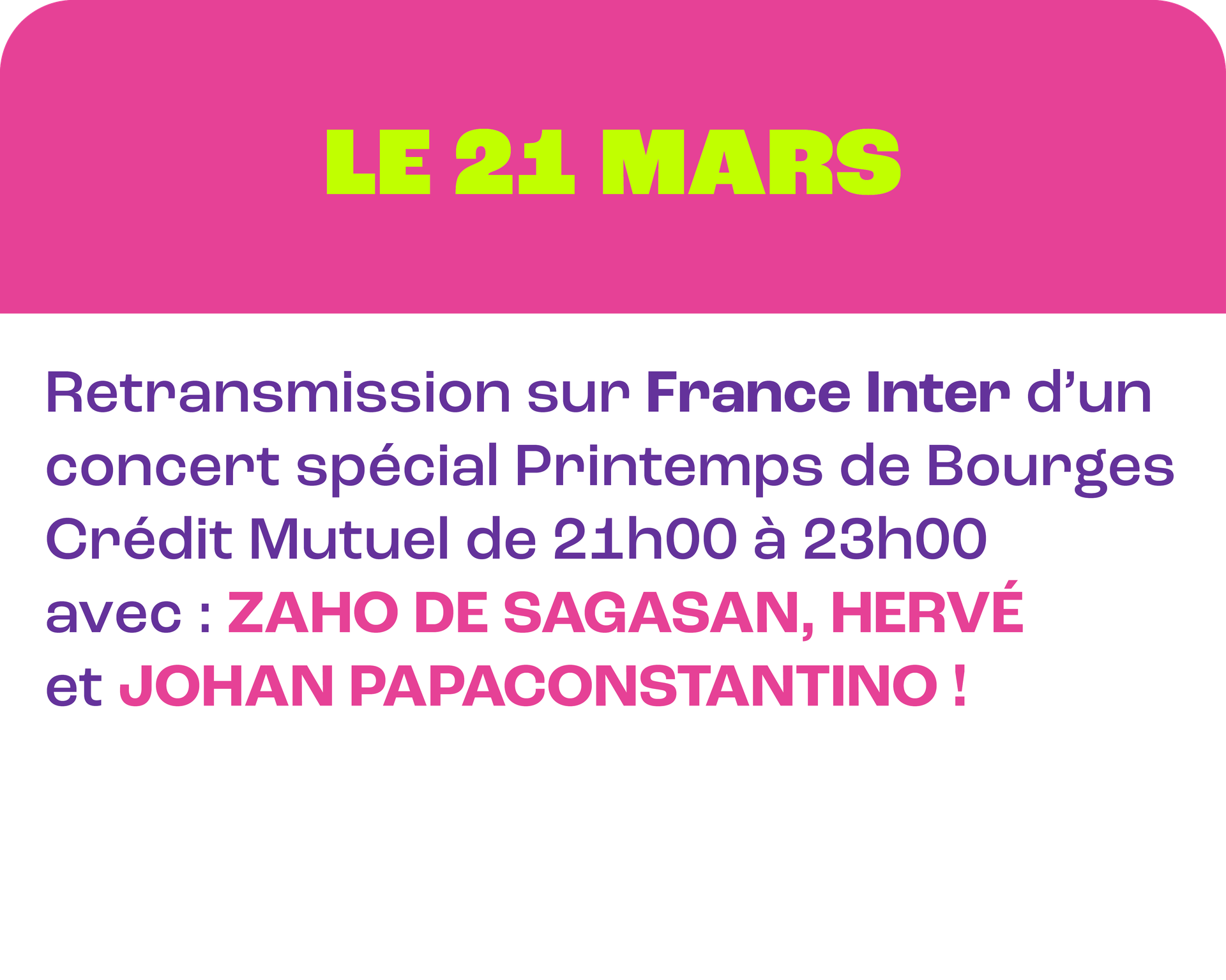 Programme du 21 mars