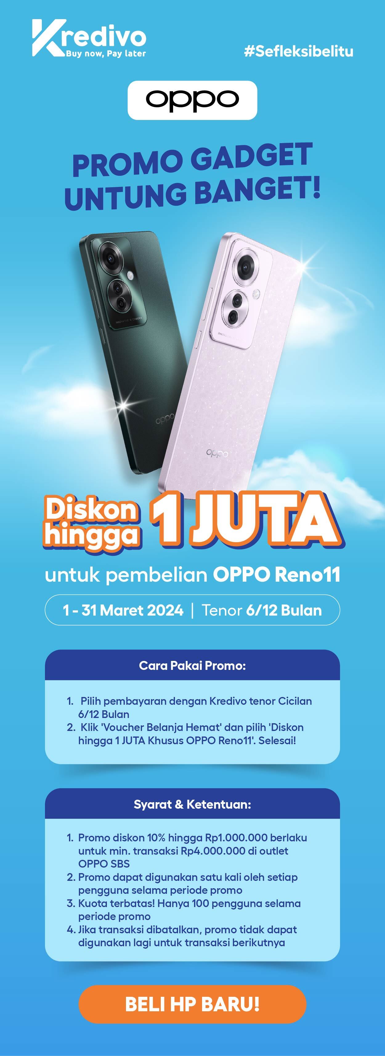 Kredivo - OPPO Reno11 Diskon s.d. 1JT