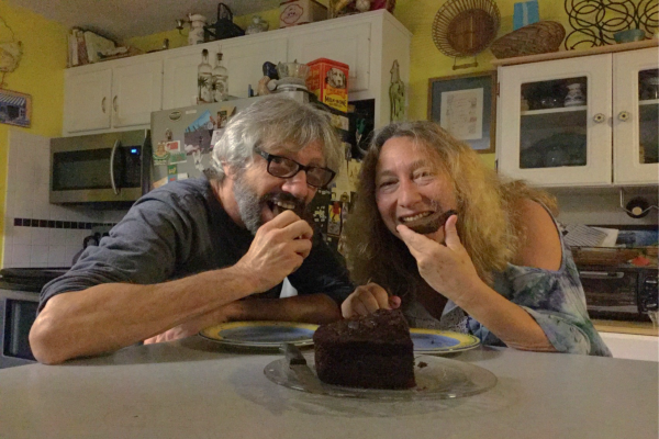 Eddie Gliken and Lisa Anger eating cake